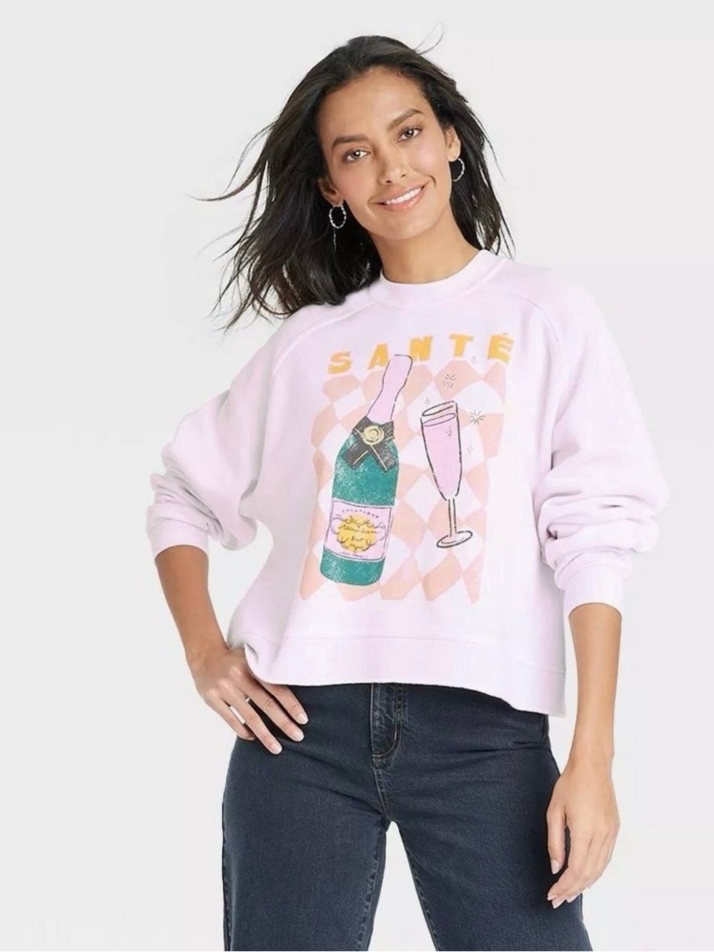 Grayson Threads Pink Champagne Sweatshirt with Green & Orange Graphic